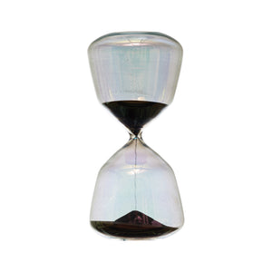 Iridescent Glass Hourglass w/Black Sand