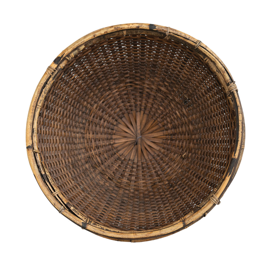 Hand-Woven Vintage Look Bamboo & Rattan Bowl