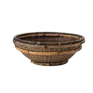 Hand-Woven Vintage Look Bamboo & Rattan Bowl