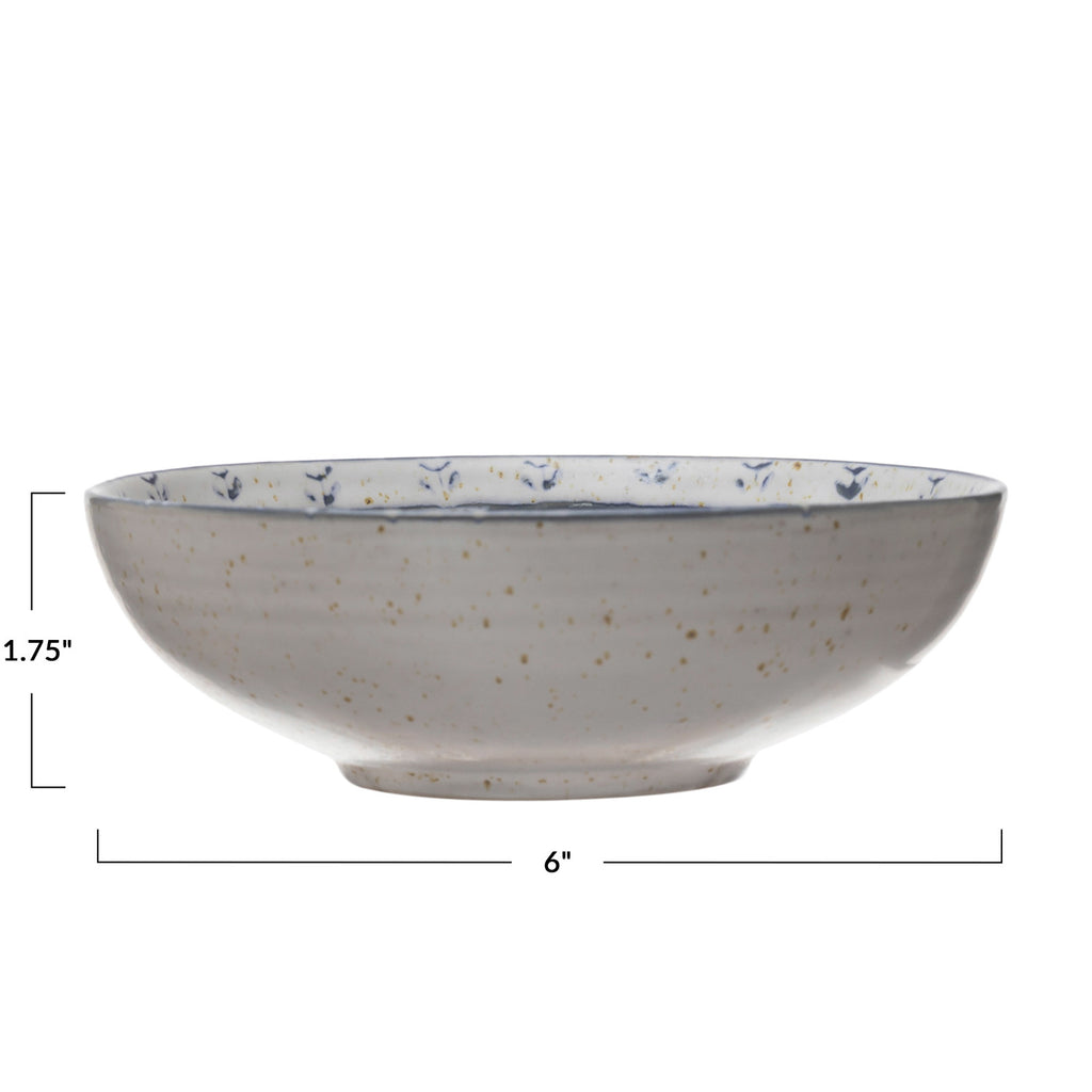 Antique White & Blue Stoneware Bowl w/Debossed Pattern
