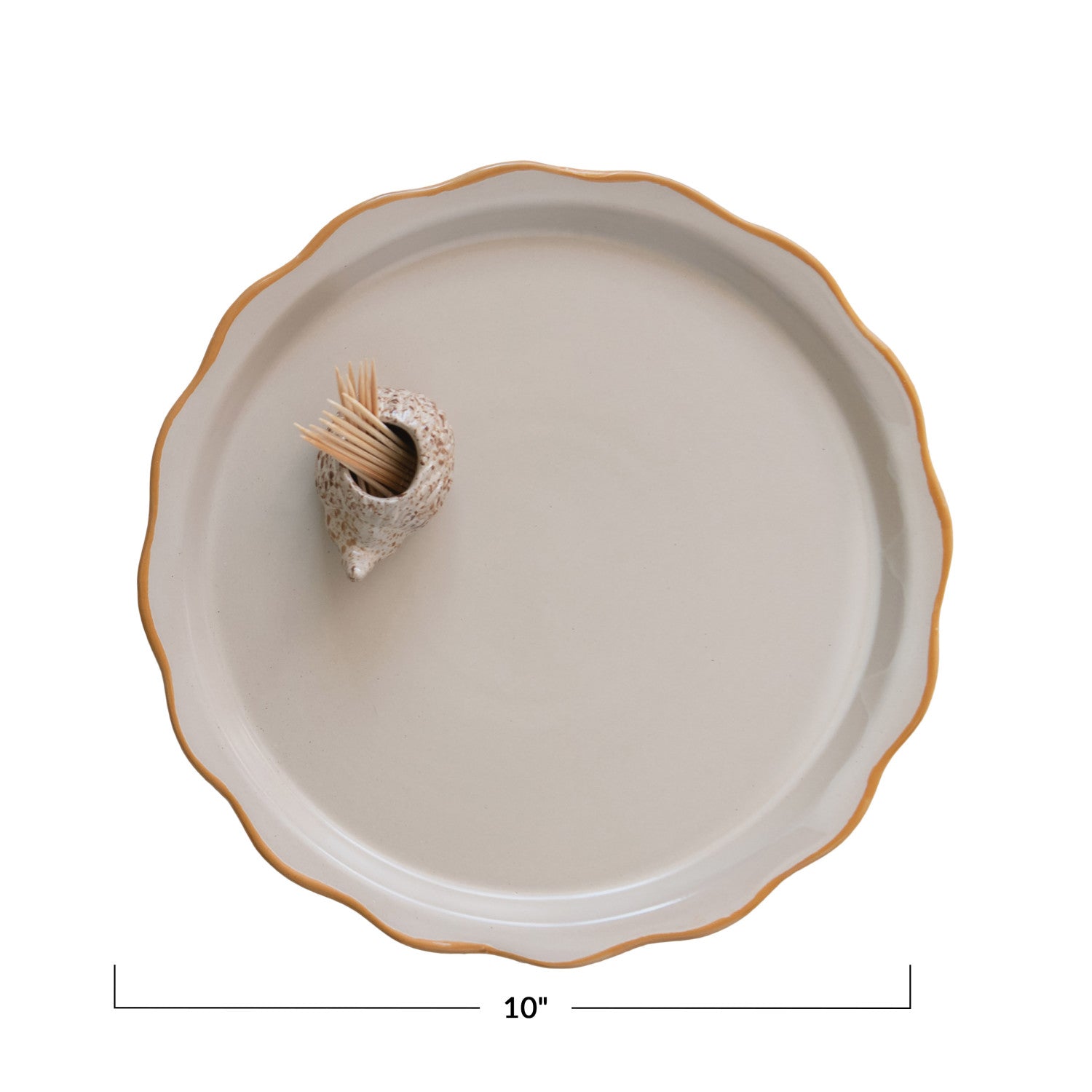 Antique White & Tan Stoneware Plate w/Hedgehog Toothpick Holder