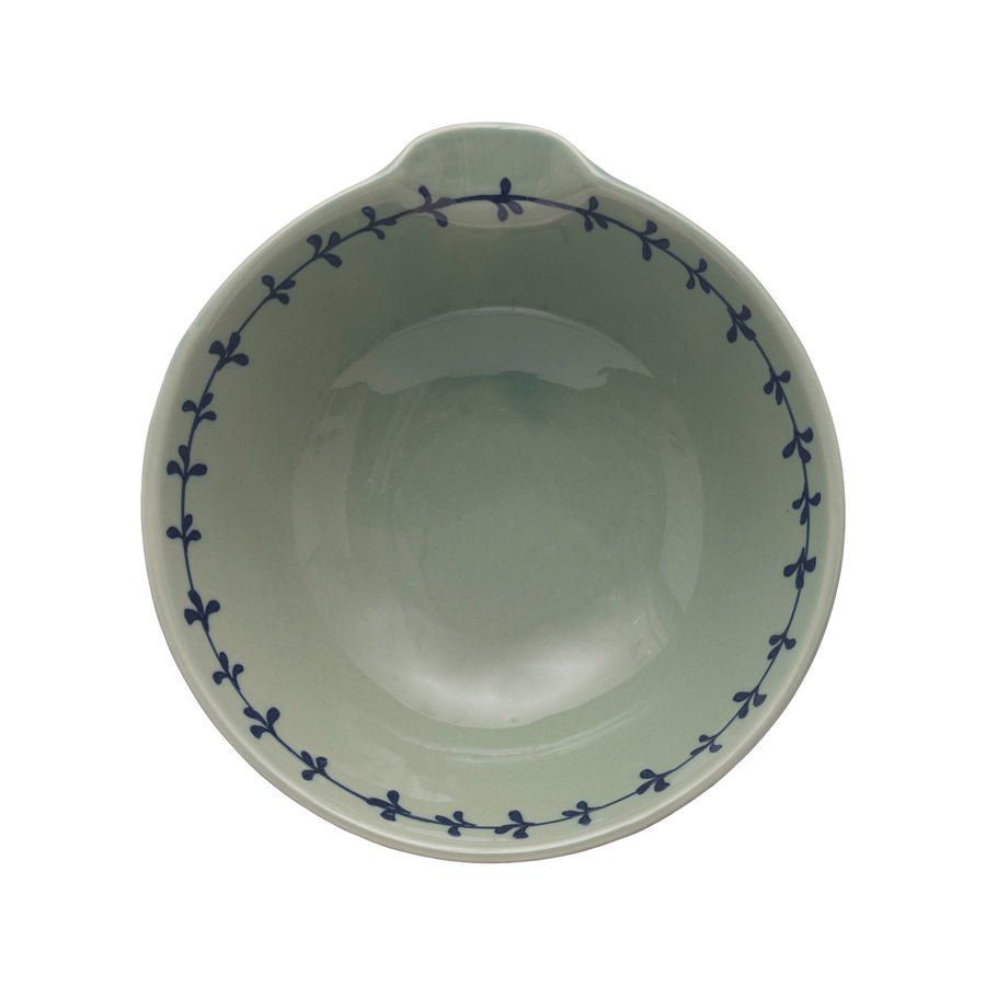 Aqua & Blue Hand-Painted Stoneware Bowl/Spout