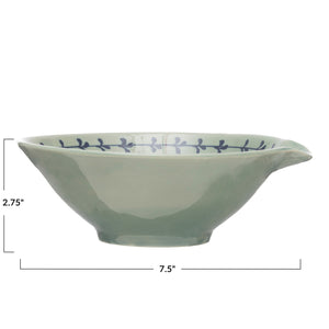 Aqua & Blue Hand-Painted Stoneware Bowl/Spout