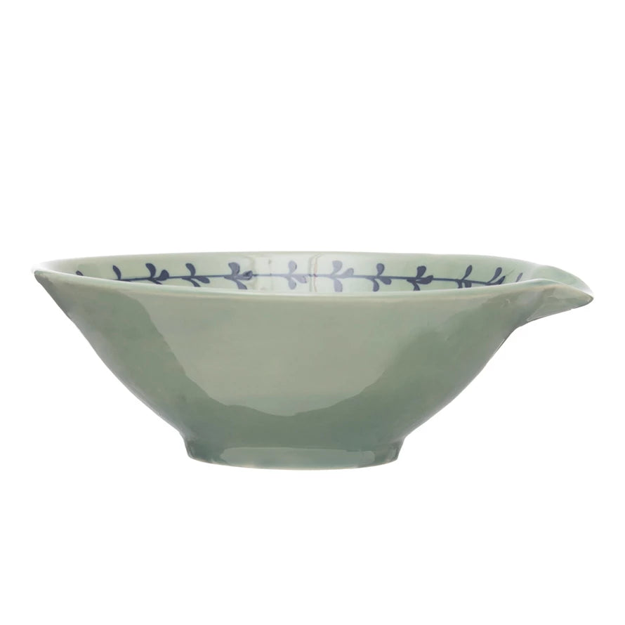 Aqua & Blue Hand-Painted Stoneware Bowl/Spout