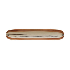 Oval Hand-Painted Brown & Black Stoneware Tray w/Stripes
