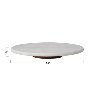 White Marble Lazy Susan w/Wood Base