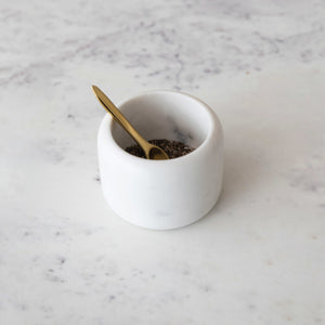 White Marble Pinch Pot w/Brass Spoon