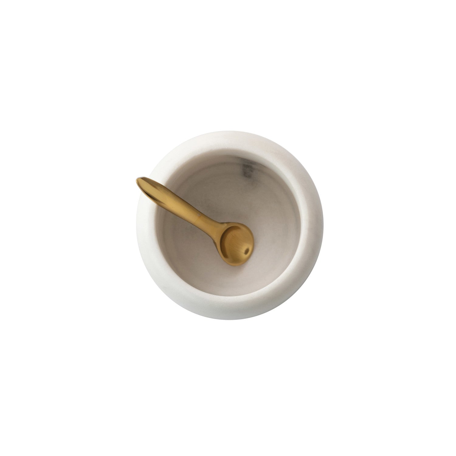 White Marble Pinch Pot w/Brass Spoon