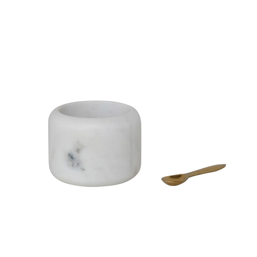 White Marble Pinch Pot w/Brass Spoon
