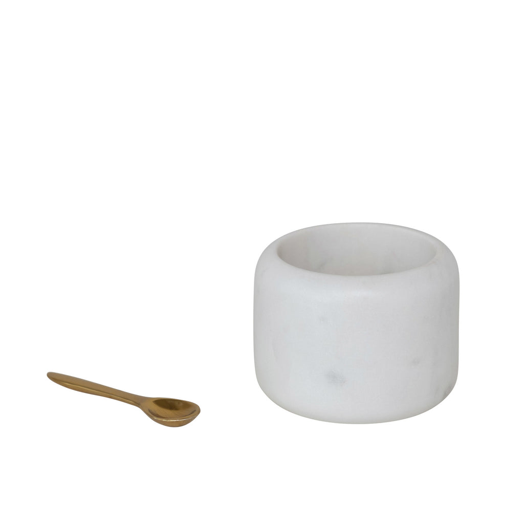 White Marble Pinch Pot w/Brass Spoon
