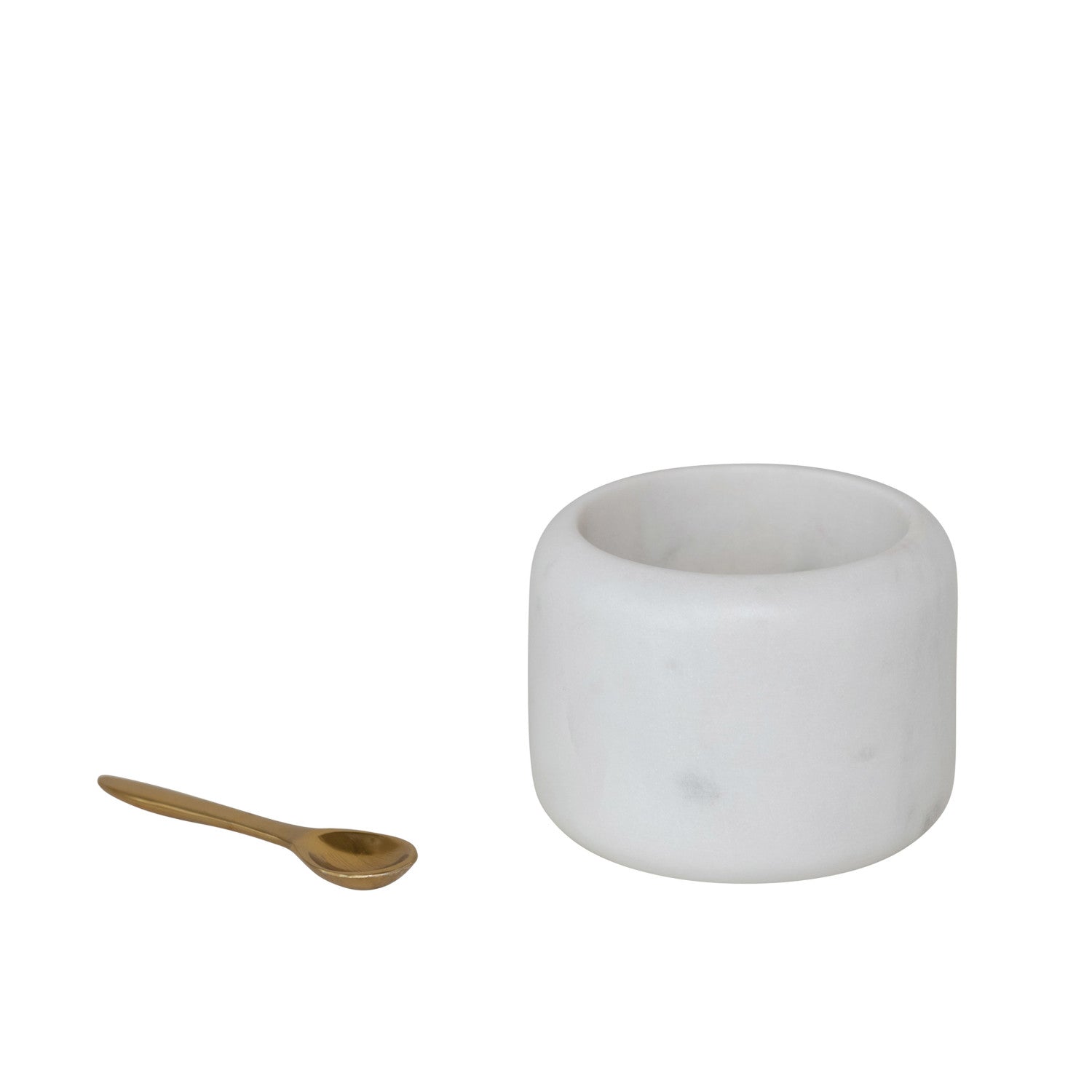 White Marble Pinch Pot w/Brass Spoon