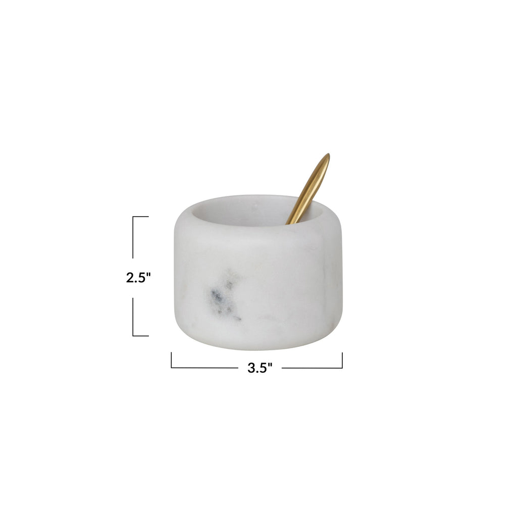 White Marble Pinch Pot w/Brass Spoon