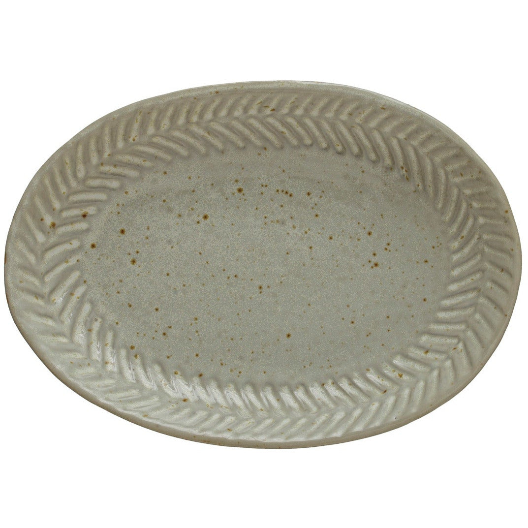 White Debossed Stoneware Plate