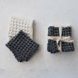 S/2 Square Cotton Waffle Weave Dish Cloths w/Loops