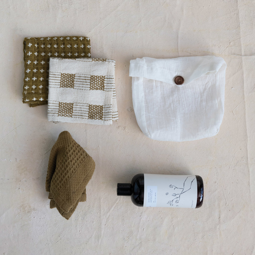 Natural & Olive Green Dish Cloths