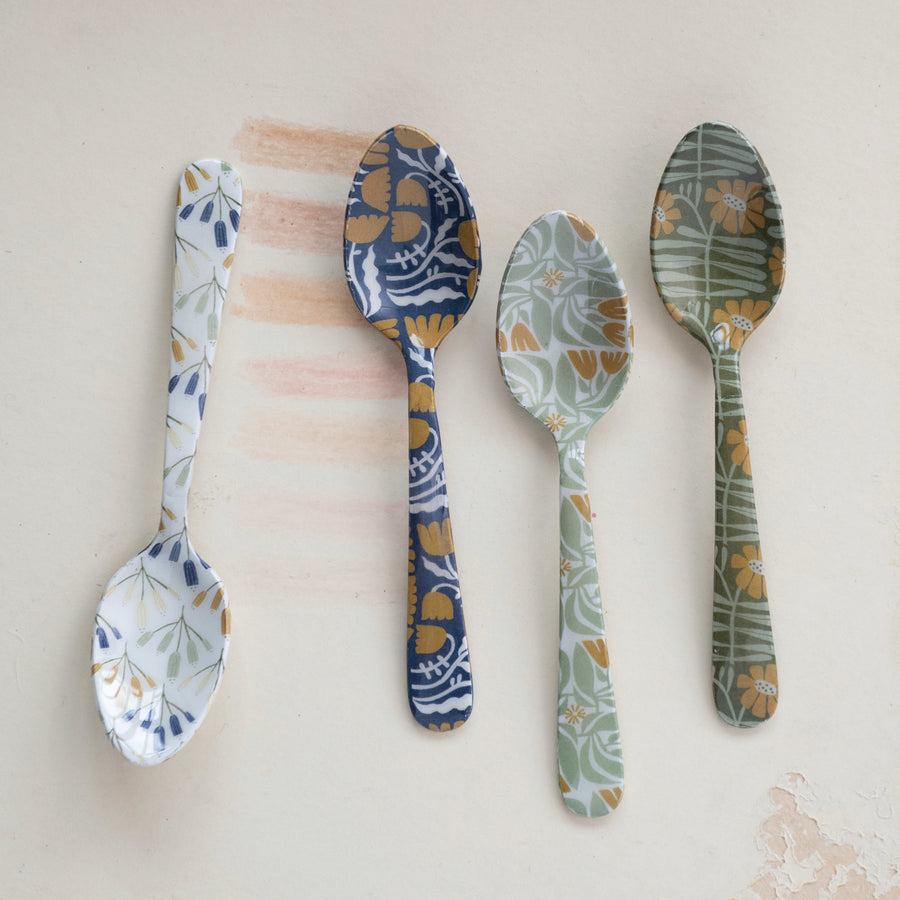 Enameled Stainless Steel Spoon w/Flowers