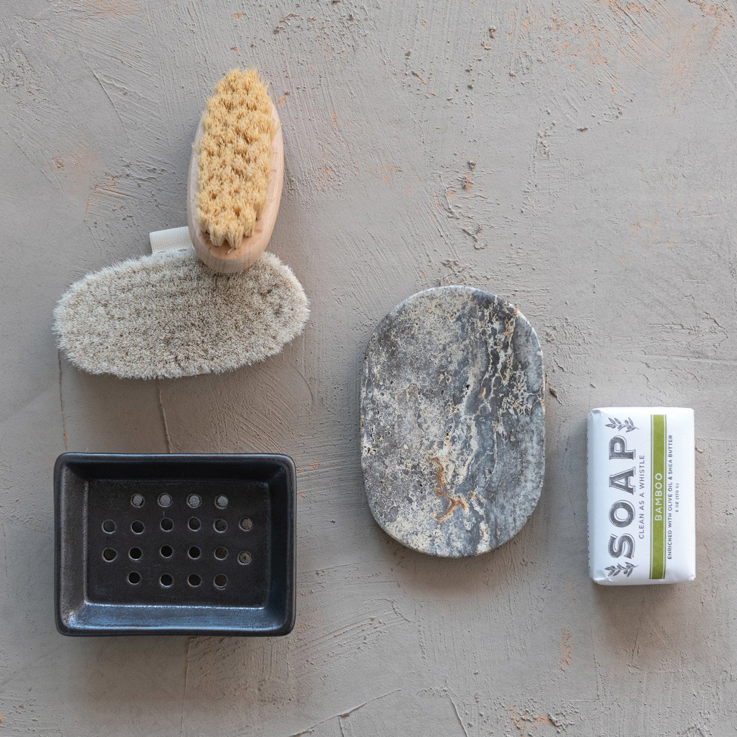 Grey Oval Travertine Soap Dish
