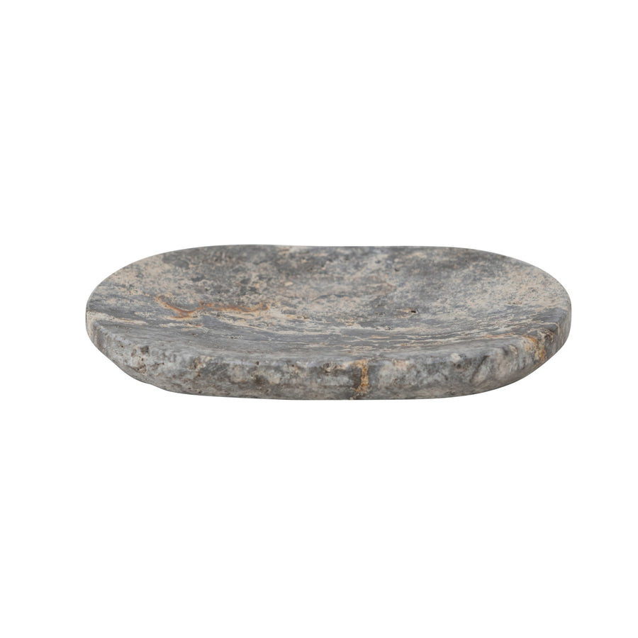 Grey Oval Travertine Soap Dish