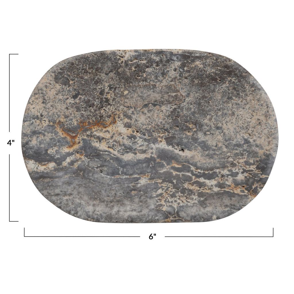 Grey Oval Travertine Soap Dish