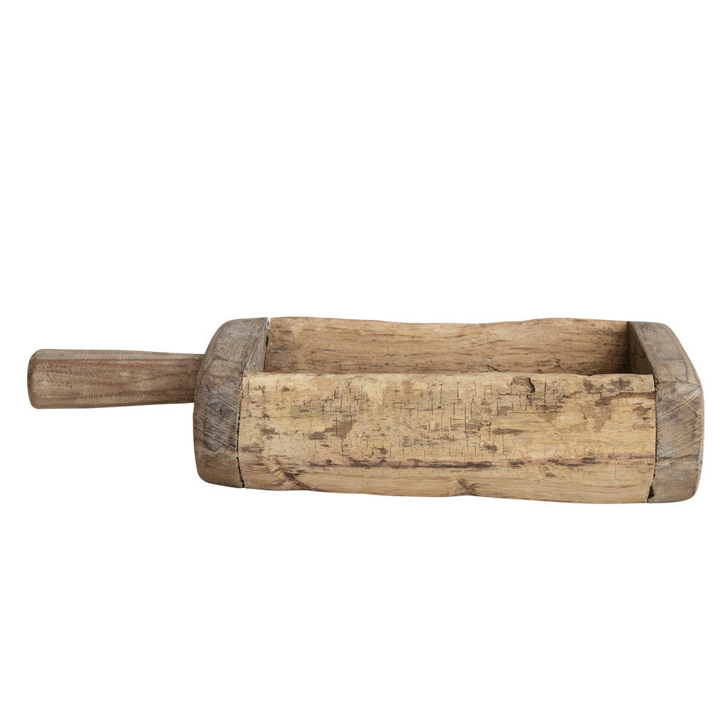 Found Decorative Wood Trug w/ Handle, Bleached Finish