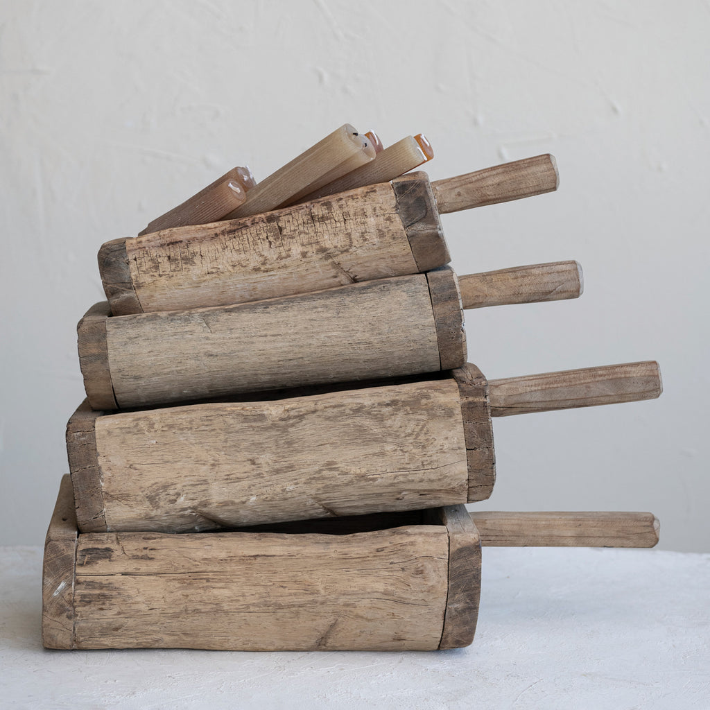 Found Decorative Wood Trug w/ Handle, Bleached Finish