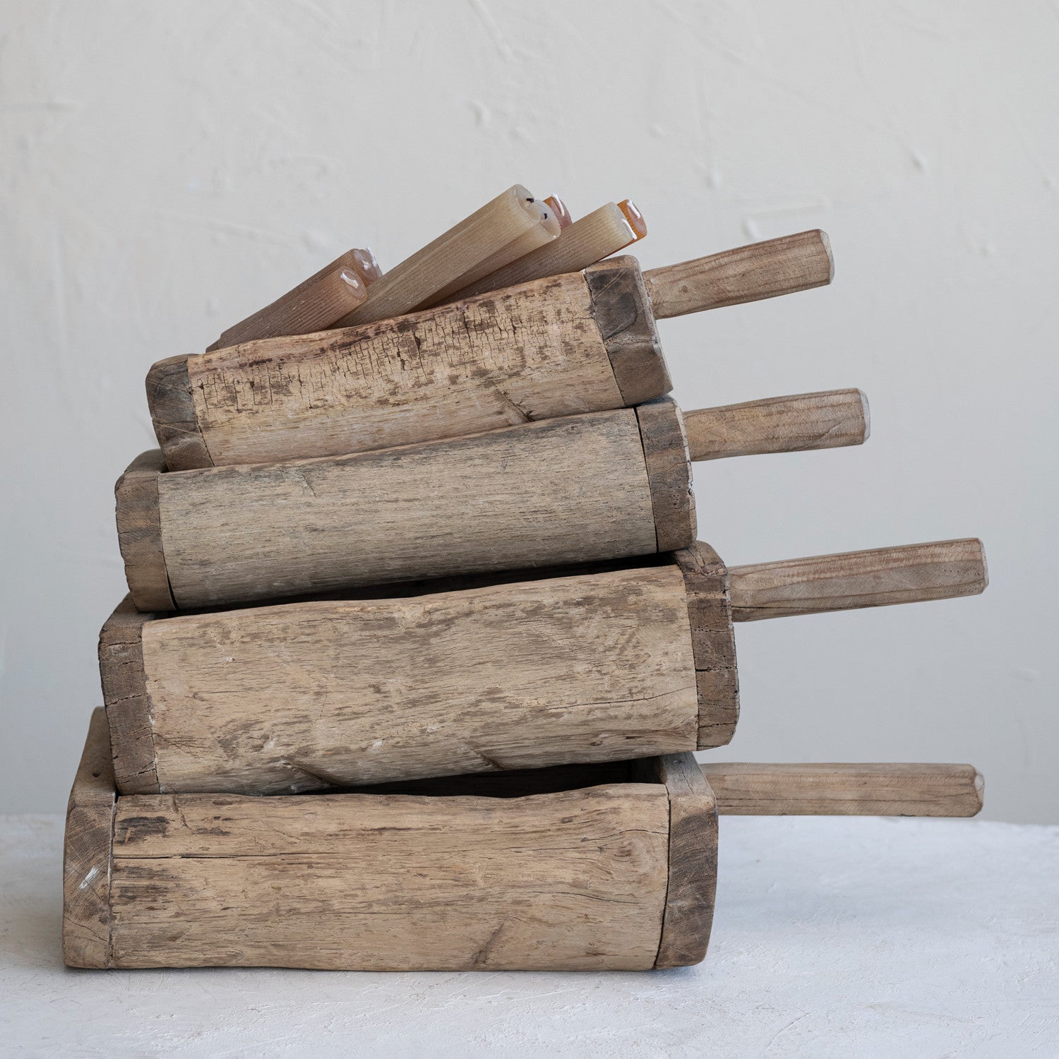Found Decorative Wood Trug w/ Handle, Bleached Finish