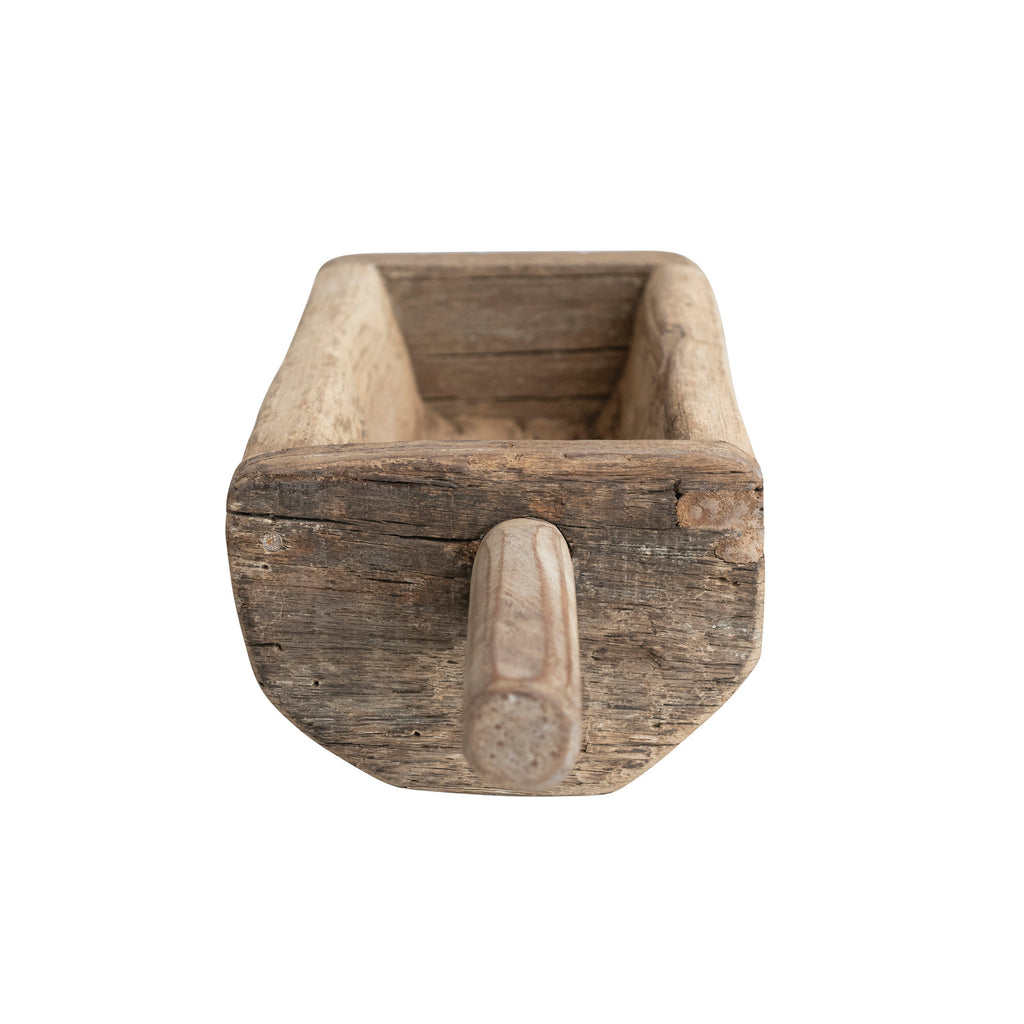 Found Decorative Wood Trug w/ Handle, Bleached Finish