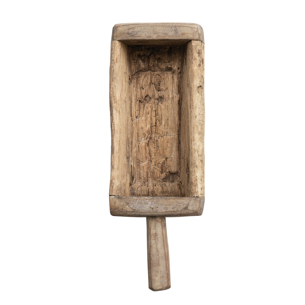 Found Decorative Wood Trug w/ Handle, Bleached Finish