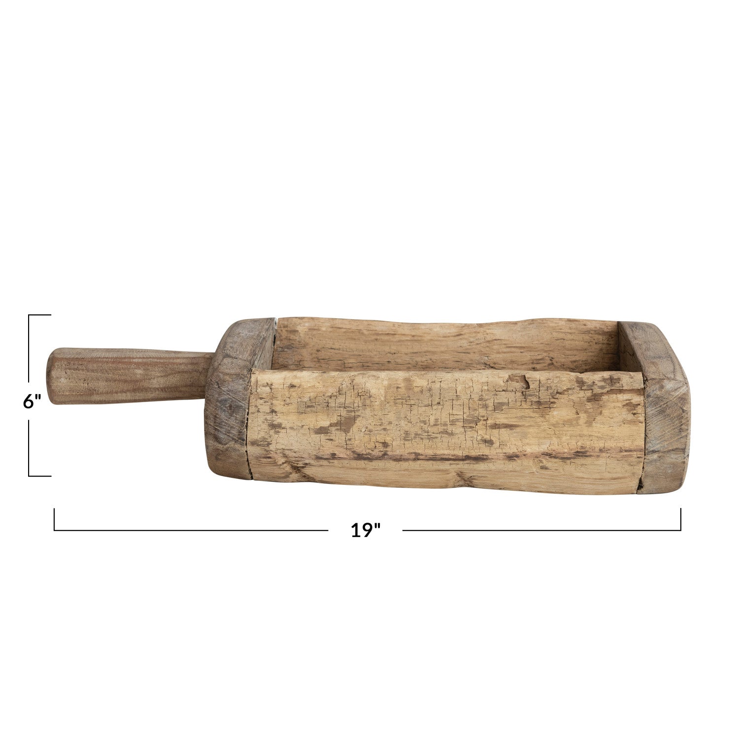 Found Decorative Wood Trug w/ Handle, Bleached Finish