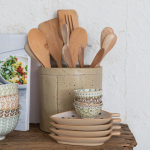 Round Hand-Stamped Stoneware Pinch Pot | Neutral Colors