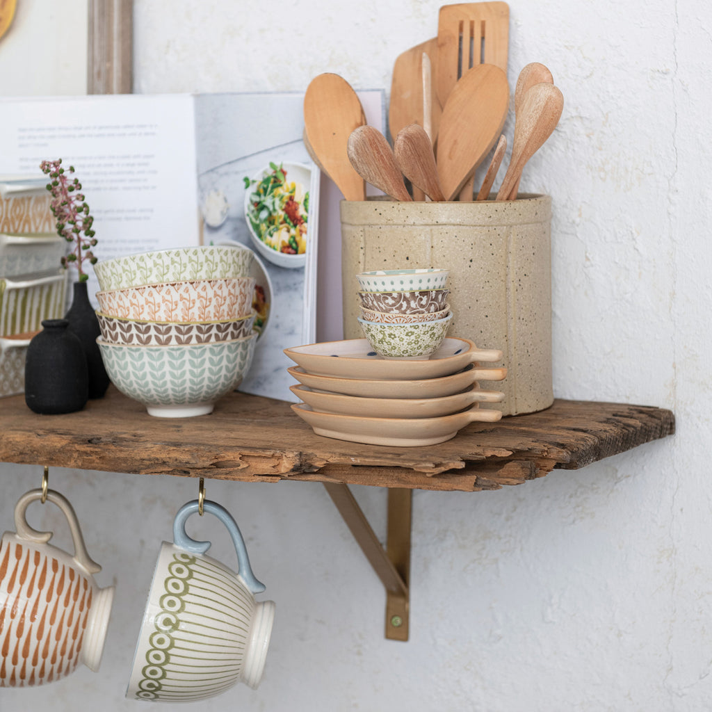 Round Hand-Stamped Stoneware Pinch Pot | Neutral Colors