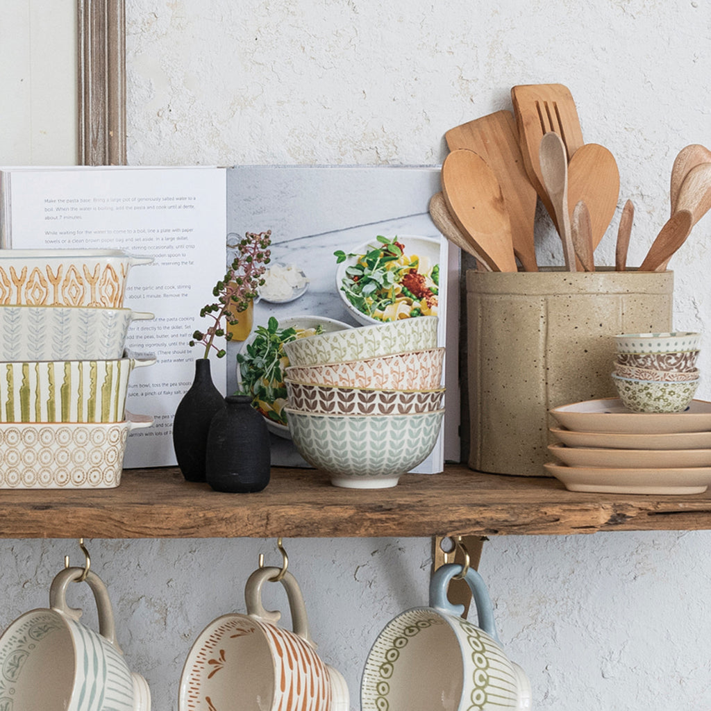Round Hand-Stamped Stoneware Pinch Pot | Neutral Colors
