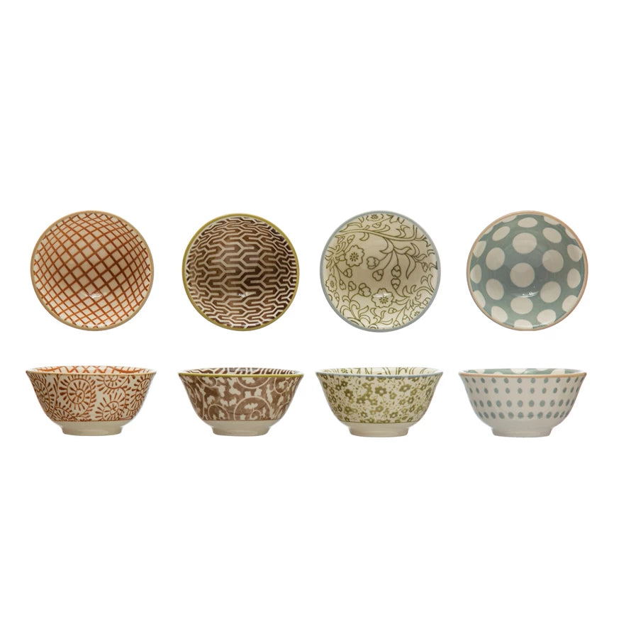 Round Hand-Stamped Stoneware Pinch Pot | Neutral Colors