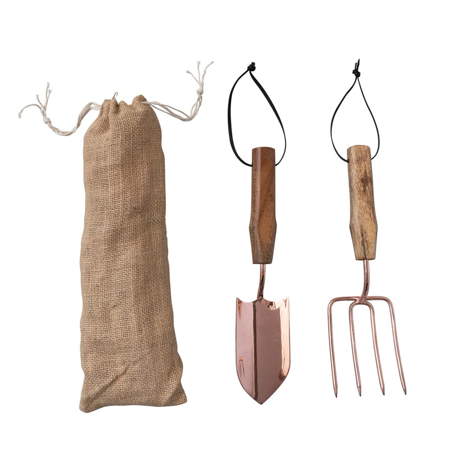 S/2  Garden Tools w/Wood Handles & Leather Ties