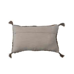 Woven Cotton Slub Camel Lumbar Pillow w/Diamond Pattern & Jute Tassels