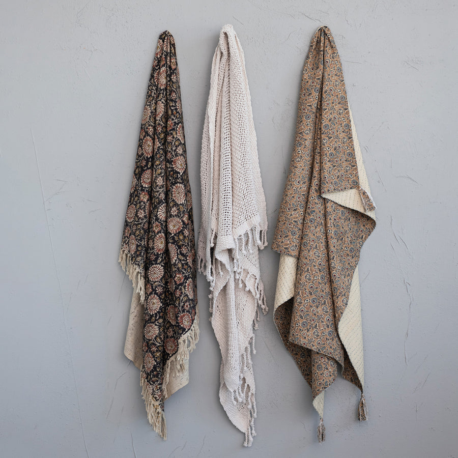 Cotton Knit Throw w/Fringe | Natural