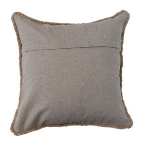 Square Cotton Slub Pillow w/ Embroidered Pattern | Putty & Natural