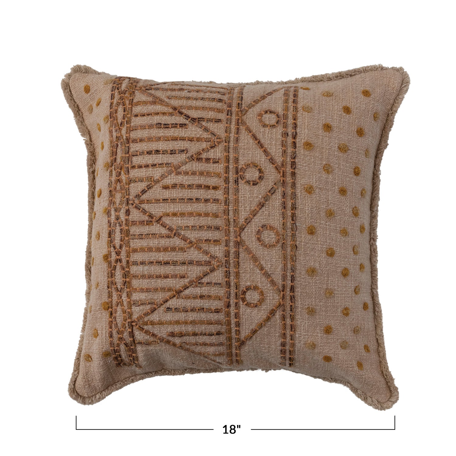 Square Cotton Slub Pillow w/ Embroidered Pattern | Putty & Natural