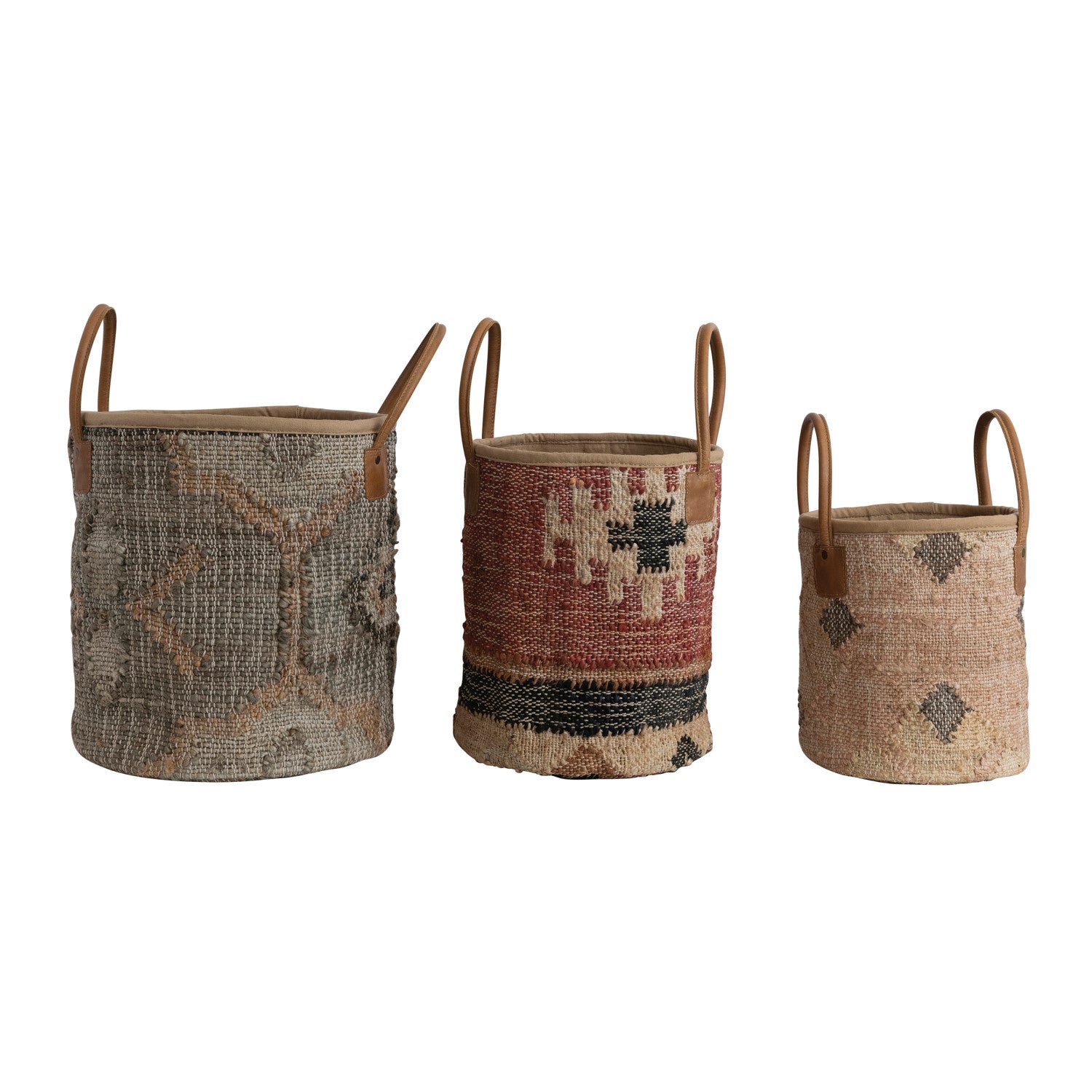 Jute & Cotton Kilim Basket w/Leather Handles