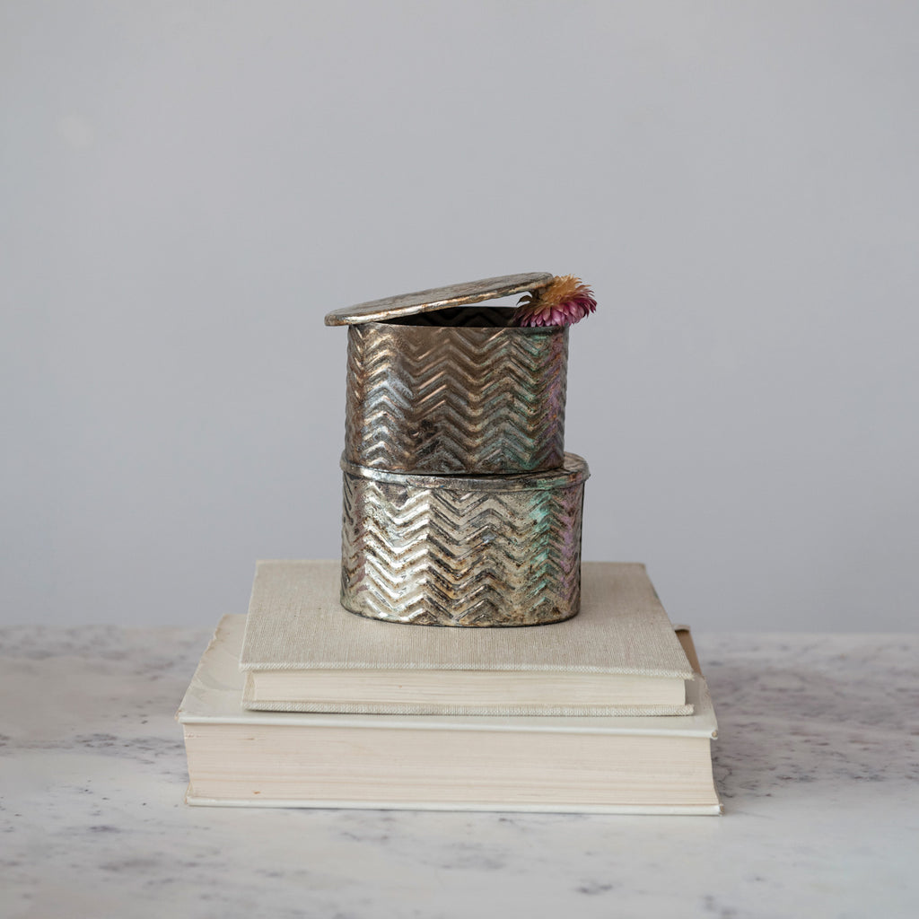 Debossed Oval Metal Boxes w/Lids