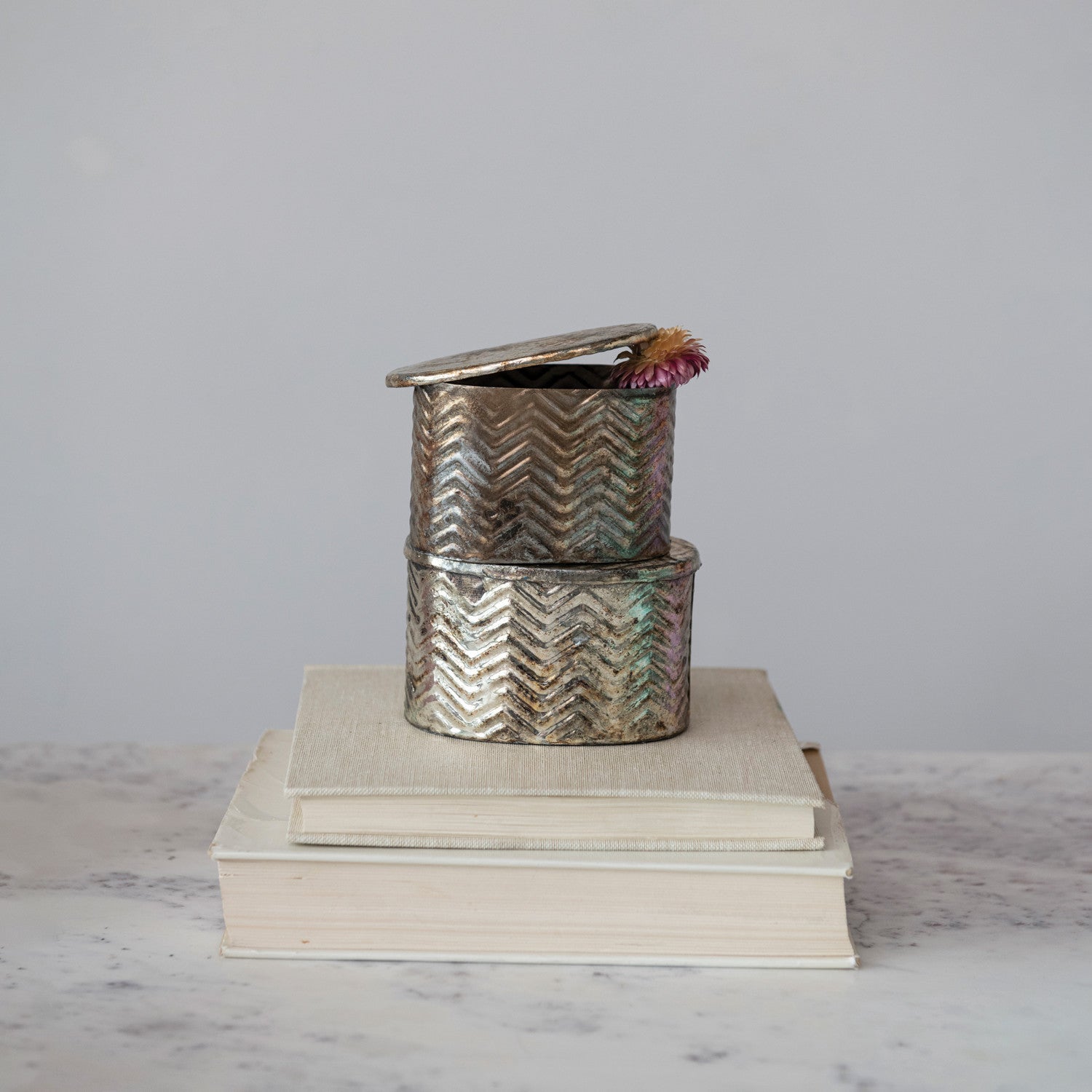 Debossed Oval Metal Boxes w/Lids