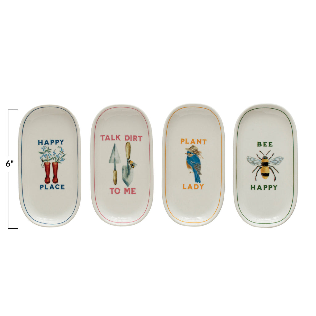 Garden Themed Oval Stoneware Plate