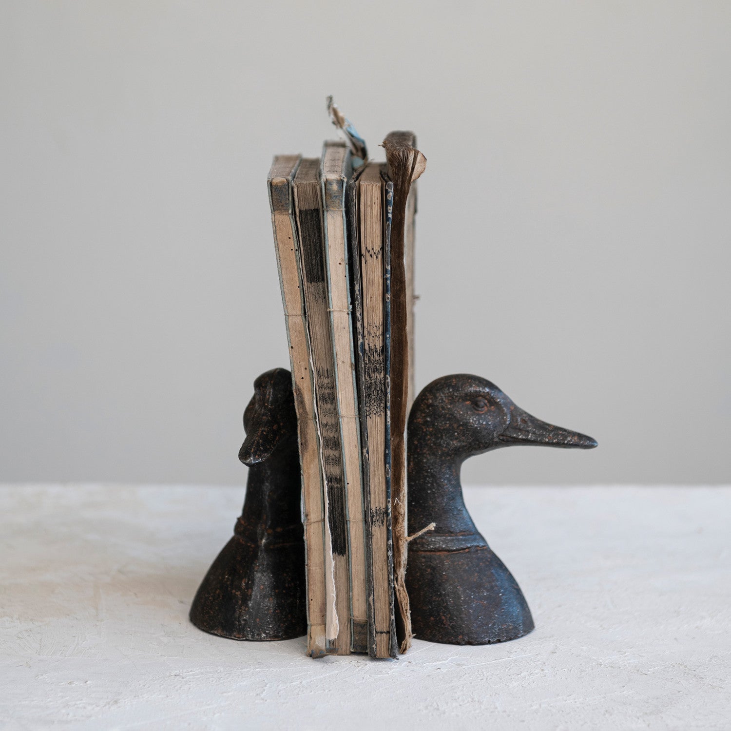 S/2 Black Cast Iron Duck Head Bookends