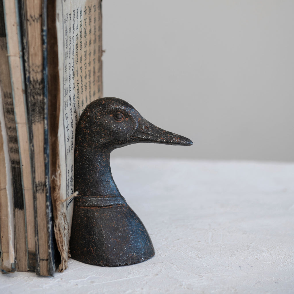 S/2 Black Cast Iron Duck Head Bookends
