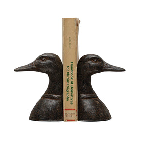 S/2 Black Cast Iron Duck Head Bookends