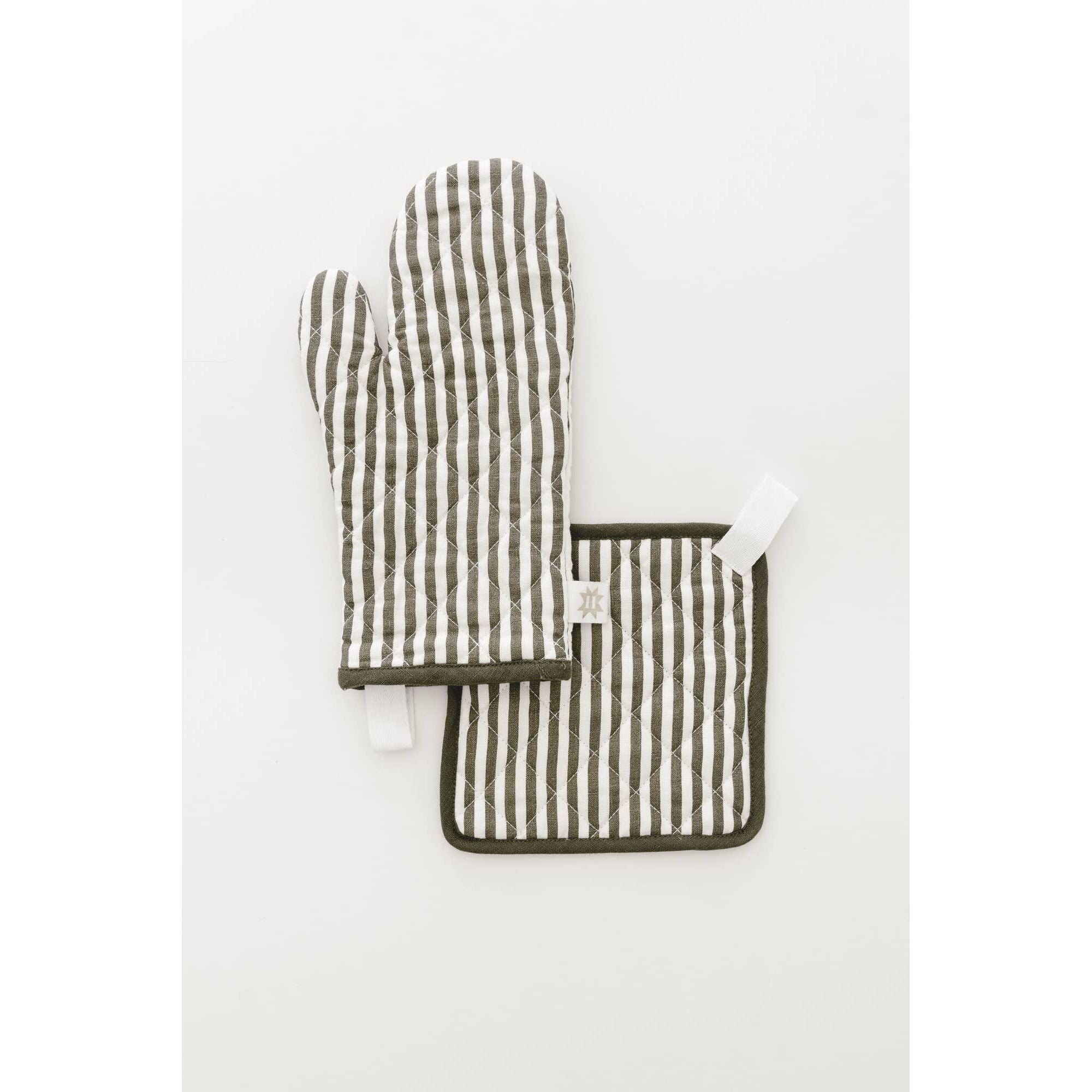 Keepsake Quilted Linen Oven Mitt + Potholder Set Olive