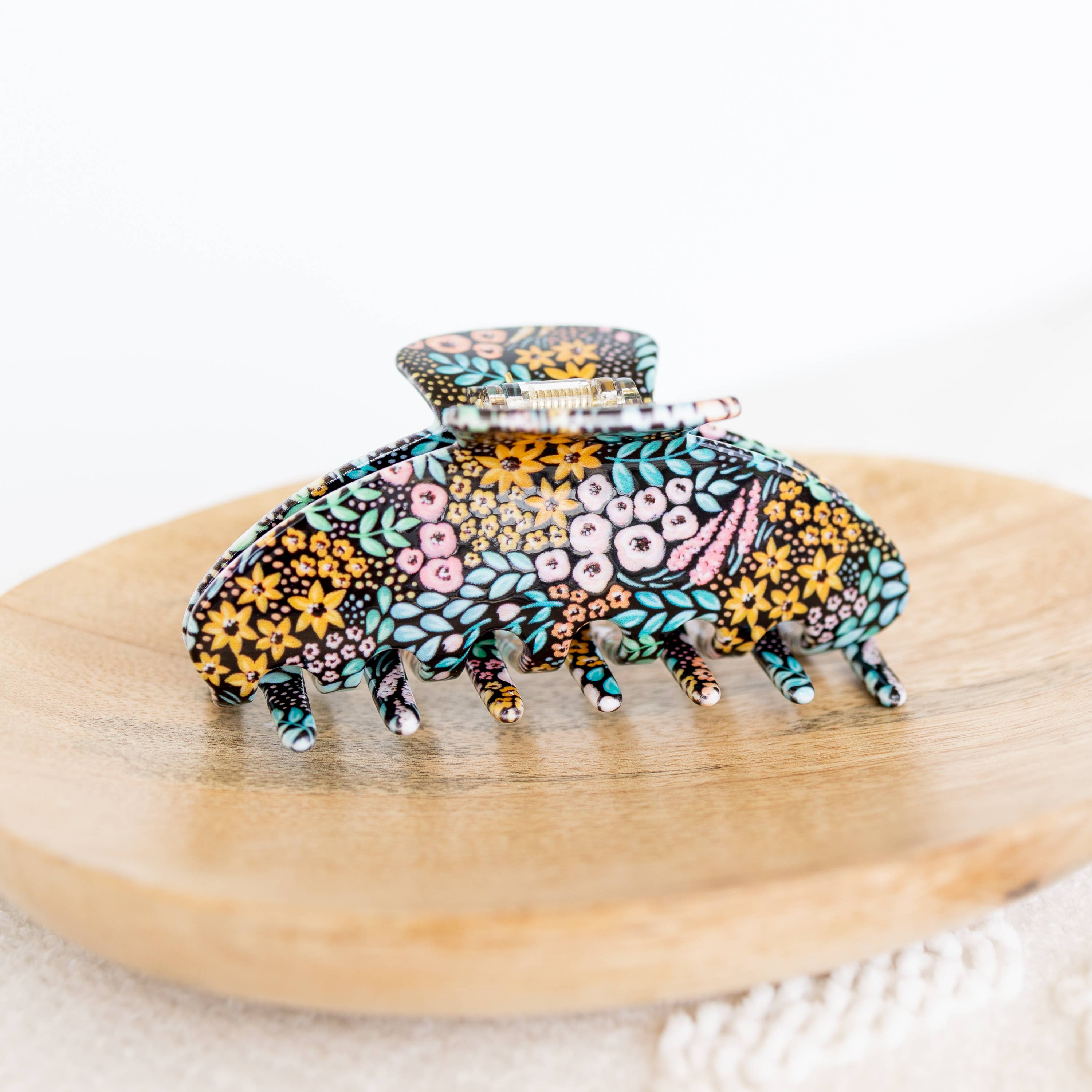 Hair Claw Clip | Black Floral