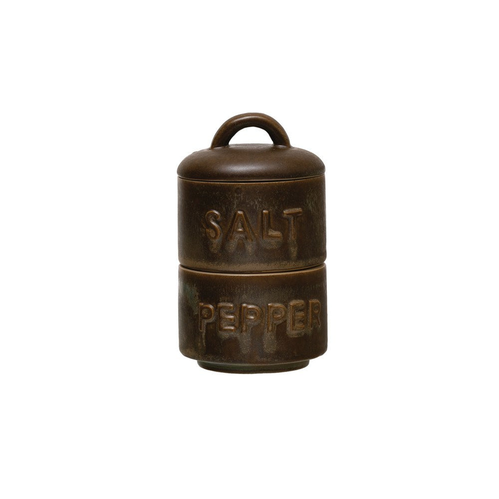 Stoneware Stackable Salt & Pepper Set w/Lid