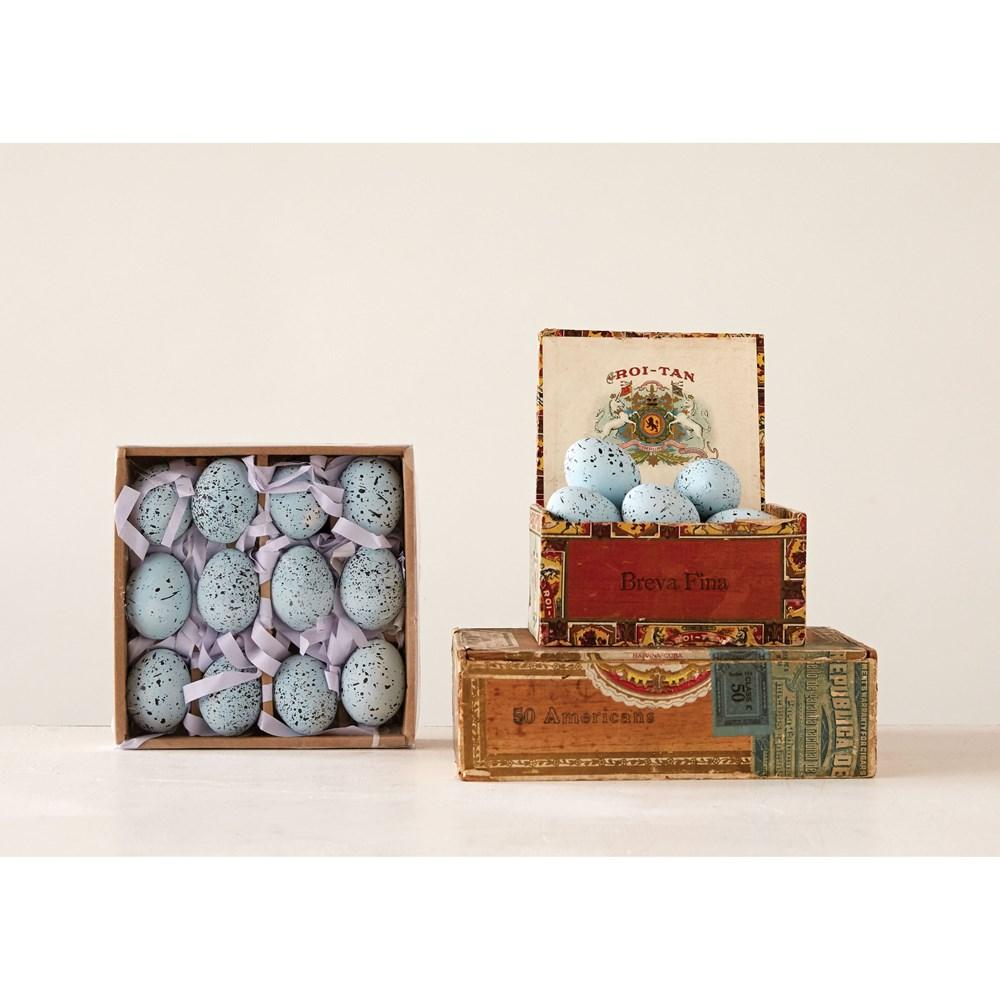 S/12 Boxed Ceramic Blue Speckled Eggs