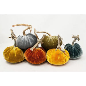 Handmade Silk Velvet Pumpkins w/Natural Stem